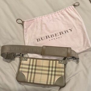 Burberry Taupe and Pink Plaid Shoulder Bag
